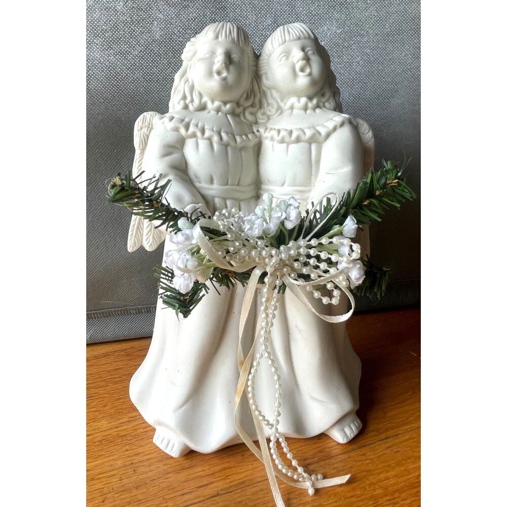 Vintage 1997 Angel Choir Candle Holder 9" Ivory Christmas Decor Singing Angels